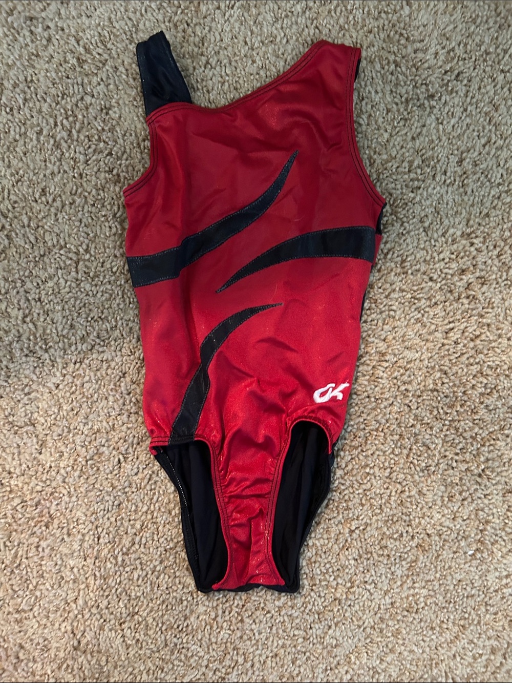 GK Red and Black One-Shoulder Gymnastics Leotard
